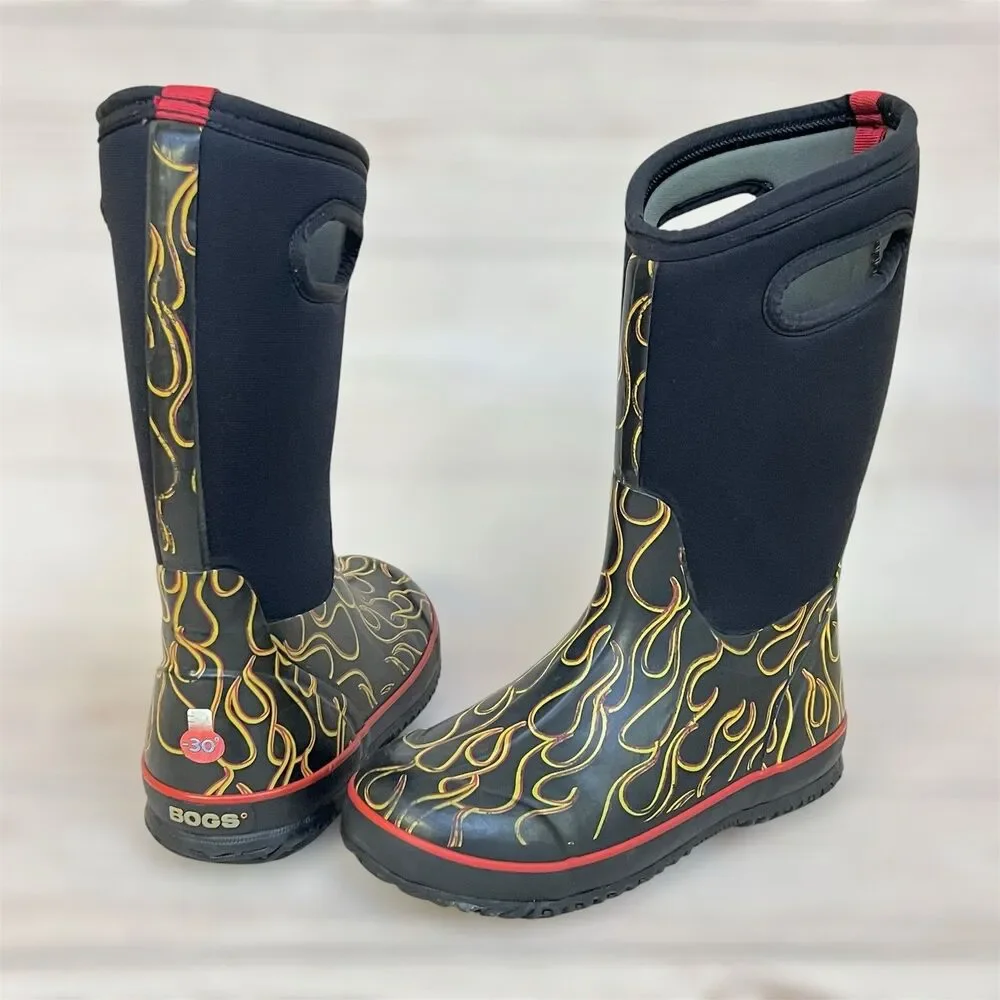 Bogs Boots Classic Flame Waterproof Kids Sz 3 Youth Boys Winter Rain Snow -30° F